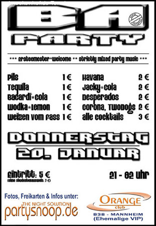 BA Party - Erstsemesterwelcome Werbeplakat