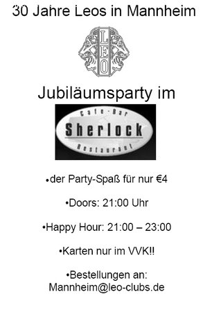 Benefiz-Party 30 Jahre Leos MA Werbeplakat