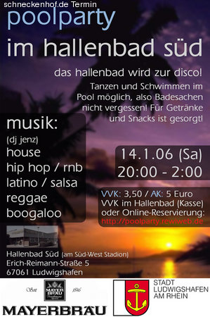 Poolparty im Hallenbad Süd Werbeplakat