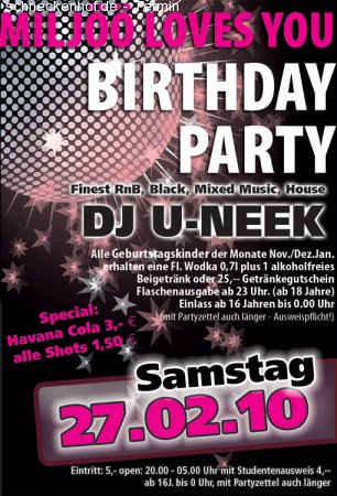 Miljöö loves you Birthdayparty Werbeplakat
