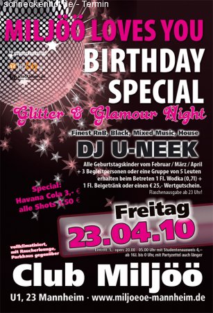 Miljöö loves you Birthdayparty Werbeplakat