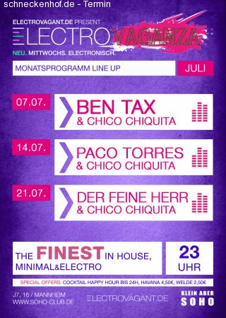 Electrovaganza mit Ben Tax & Chico Chiquita Werbeplakat