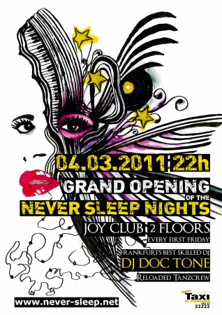1st Grand Opening Never Sleep Werbeplakat
