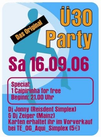 &Uuml;30 Party mit DJ Zeiger(Mainz) Werbeplakat