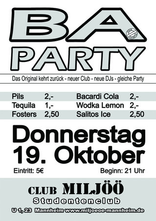 BA Party Werbeplakat