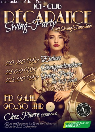 Swing-Party Décadance mit Tanzkurs Werbeplakat
